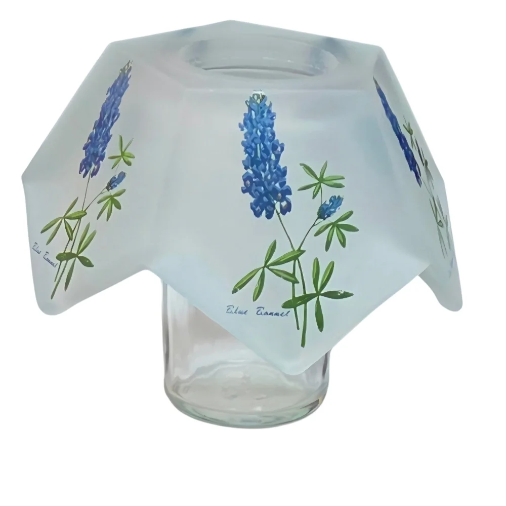 Westmoreland Style Vtg Frosted Glass Fairy Lamp Painted With Texas Bluebonnets